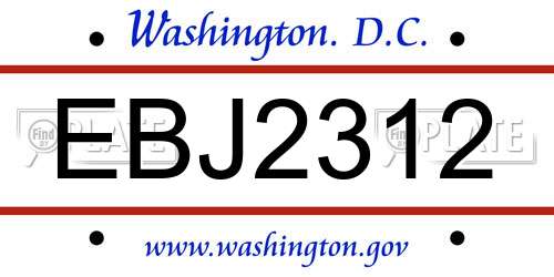 EBJ2312 District Of Columbia License Plate