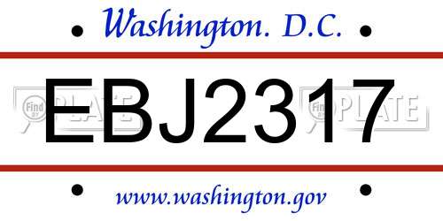 EBJ2317 District Of Columbia License Plate
