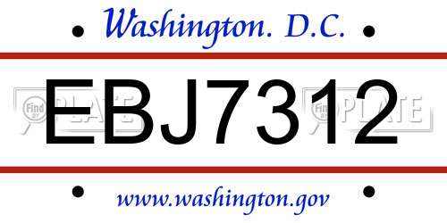 EBJ7312 District Of Columbia License Plate