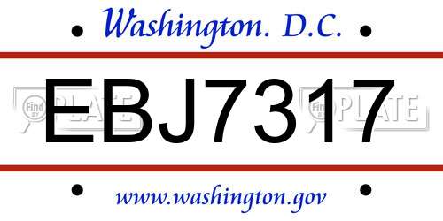 EBJ7317 District Of Columbia License Plate