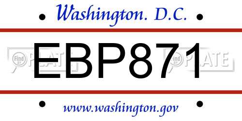 EBP871 District Of Columbia License Plate