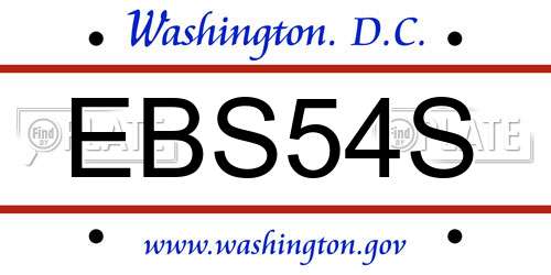 EBS54S District Of Columbia License Plate