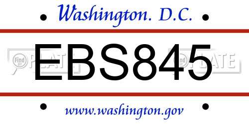 EBS845 District Of Columbia License Plate