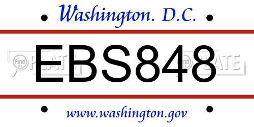 EBS848 District Of Columbia License Plate