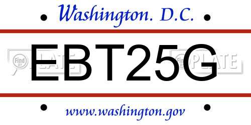 EBT25G District Of Columbia License Plate