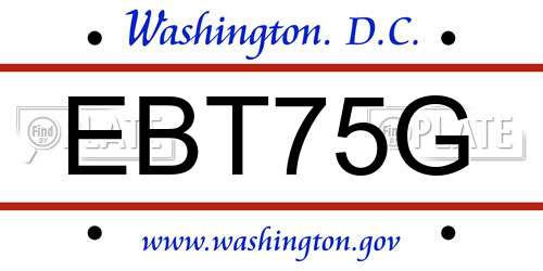EBT75G District Of Columbia License Plate