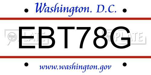 EBT78G District Of Columbia License Plate