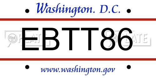 EBTT86 District Of Columbia License Plate