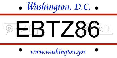 EBTZ86 District Of Columbia License Plate