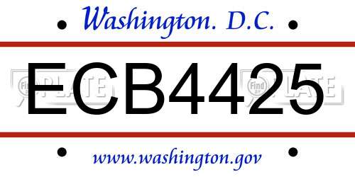 ECB4425 District Of Columbia License Plate
