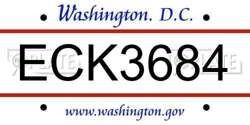 ECK3684 District Of Columbia License Plate