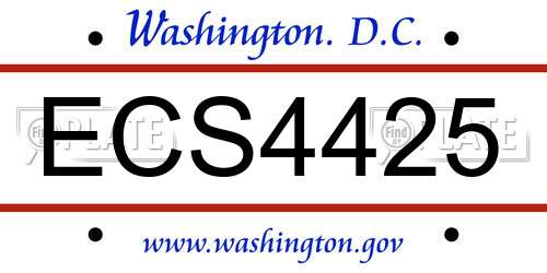 ECS4425 District Of Columbia License Plate