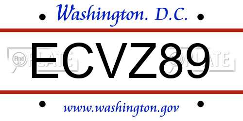 ECVZ89 District Of Columbia License Plate