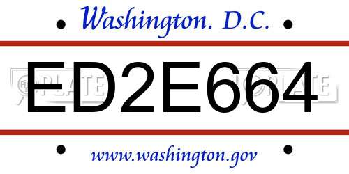 ED2E664 District Of Columbia License Plate