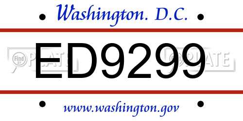 ED9299 District Of Columbia License Plate