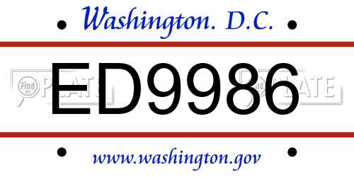 ED9986 District Of Columbia License Plate