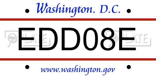 EDD08E District Of Columbia License Plate