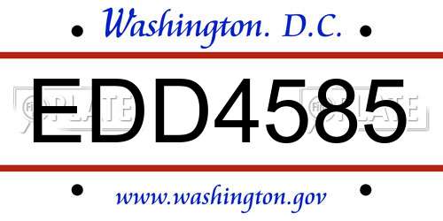 EDD4585 District Of Columbia License Plate