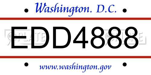 EDD4888 District Of Columbia License Plate