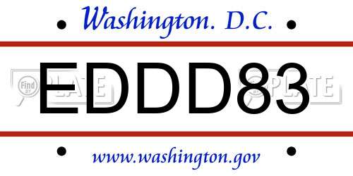 EDDD83 District Of Columbia License Plate
