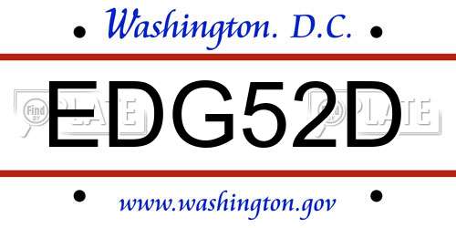 EDG52D District Of Columbia License Plate
