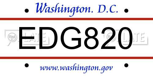EDG820 District Of Columbia License Plate