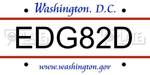 EDG82D District Of Columbia License Plate