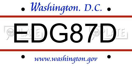 EDG87D District Of Columbia License Plate