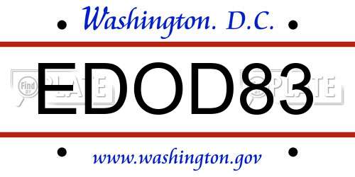 EDOD83 District Of Columbia License Plate