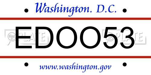 EDOO53 District Of Columbia License Plate