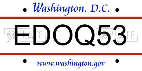 EDOQ53 District Of Columbia License Plate