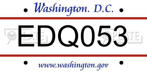 EDQ053 District Of Columbia License Plate