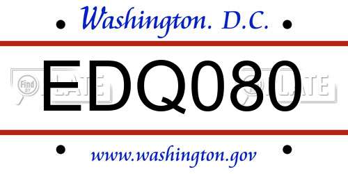 EDQ080 District Of Columbia License Plate