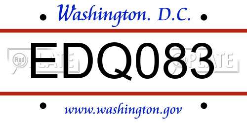 EDQ083 District Of Columbia License Plate