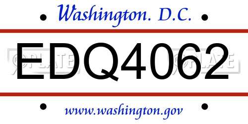 EDQ4062 District Of Columbia License Plate