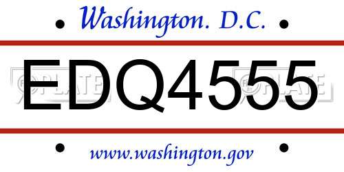 EDQ4555 District Of Columbia License Plate