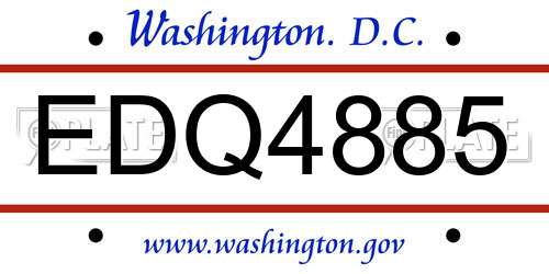 EDQ4885 District Of Columbia License Plate