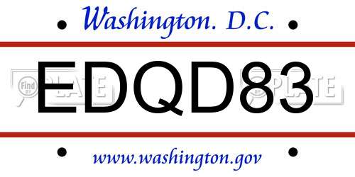 EDQD83 District Of Columbia License Plate