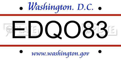 EDQO83 District Of Columbia License Plate