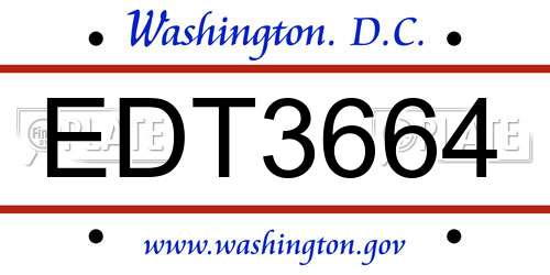 EDT3664 District Of Columbia License Plate