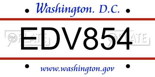 EDV854 District Of Columbia License Plate