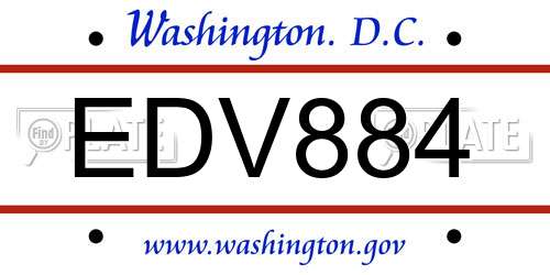 EDV884 District Of Columbia License Plate