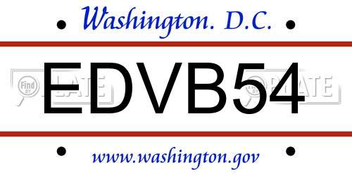 EDVB54 District Of Columbia License Plate