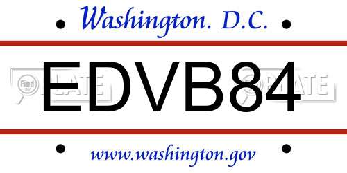 EDVB84 District Of Columbia License Plate