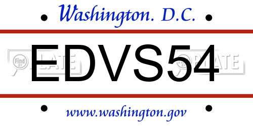 EDVS54 District Of Columbia License Plate