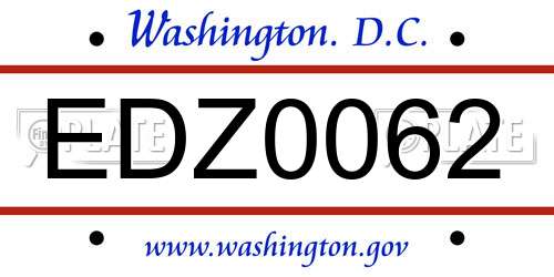 EDZ0062 District Of Columbia License Plate
