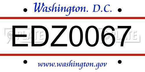 EDZ0067 District Of Columbia License Plate
