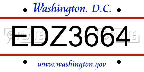 EDZ3664 District Of Columbia License Plate