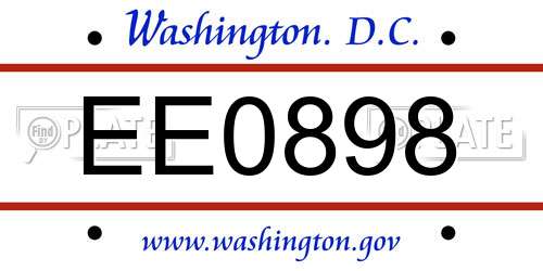 EE0898 District Of Columbia License Plate