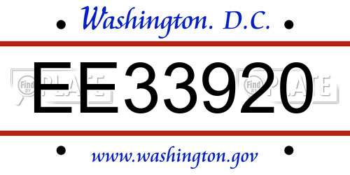 EE33920 District Of Columbia License Plate
